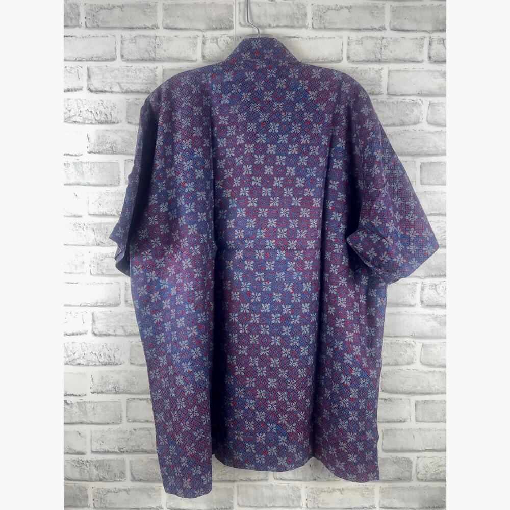 ALLURE Batik Shirt Men XXL Cotton Short Sleeve Geometric Floral Red White Blue - Picture 2 of 8